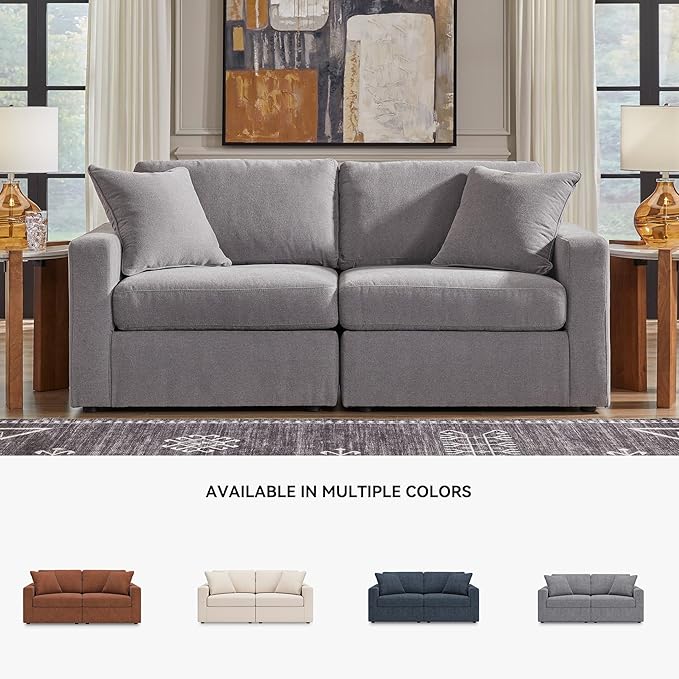 Signature Design by Ashley Modmax Casual Modular Stain Resistant 2-Piece Loveseat with Removable Covers and 2 Accent Pillows, Light Gray