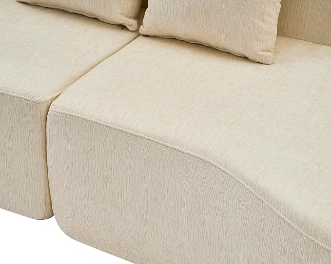 Curved Boneless Sofa Couches 4-Seat Tight Backrest Couch for Living Room Bedroom, Boneless Cloud Sofa with 4 Pillows, Floor Sofa in A Box No Assembly Required