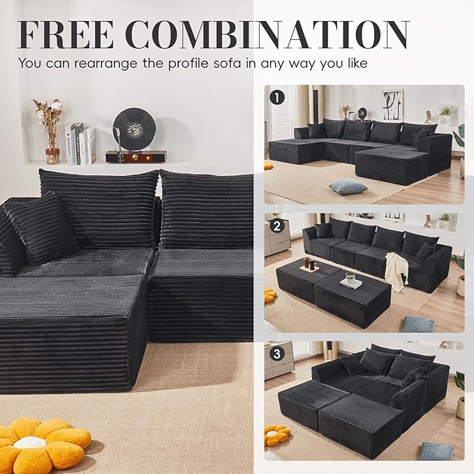 130" Modular Sectional Sofa,Modular Cloud Sofa,U-Shaped Cloud Couch with High-Density Foam & Corduroy Fabric,Boneless Couch Deep Seat Couch for Living Room Apartments Bedroom No Assembly Required ﻿ | Ready-to-Use, Durable Corduroy, Modular, Multi-Box D...