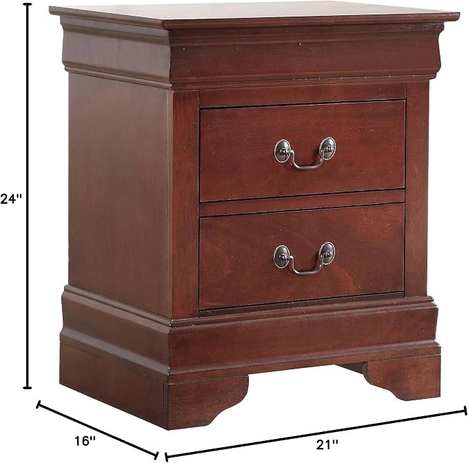 Glory Furniture Louis Phillipe 2 Drawer Nightstand in Cherry - Image 3