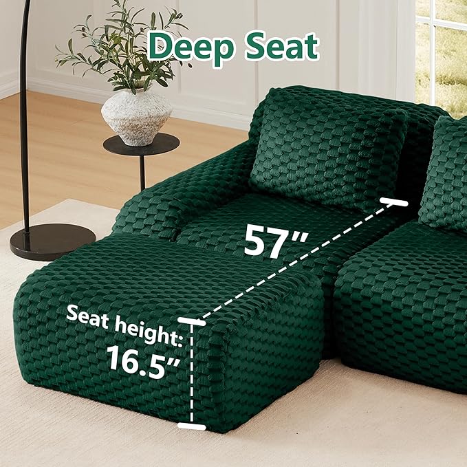 146" L-Shaped Compressed Sectional Cloud Sofa, Flannel Upholstered Modular Deep Seat Sofa with 5 Pieces, Modern Floor Boneless Foam Modular Cloud Couches for Living Room