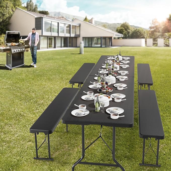 VINGLI 6 Foot Plastic Folding Table Portable Long Table for Indoor Outdoor Use Rectangular with Carrying Handle, Tree Patterned HDPE Tabletop, Black - Image 2