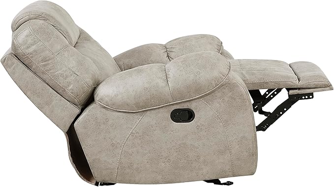 Lexicon Manual Glider Recliner Chair, Polished Microfiber Upholstered Manual Tab Pull Reclining Nursery Chair for Living Room, Pillow Top Armrest, Padded Headrest, Easy Assembly, Pewter
