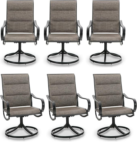 PHI VILLA Outdoor Swivel Patio Dining Chairs Set of 6, All Weather Patio Chair with Padded Textilene & Metal Frame for Outdoor Poolside Lawn Garden, Brown by PHIVILLA