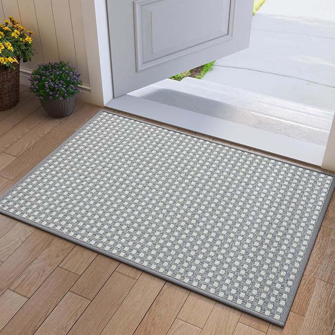 Front Door Mat 24''x35'', Absorbent Dirt Resist Washable Non Slip Low-Profile Indoor Doormat, Easy Clean Entryway Welcome Door Mats, Grey by QiCaiJia