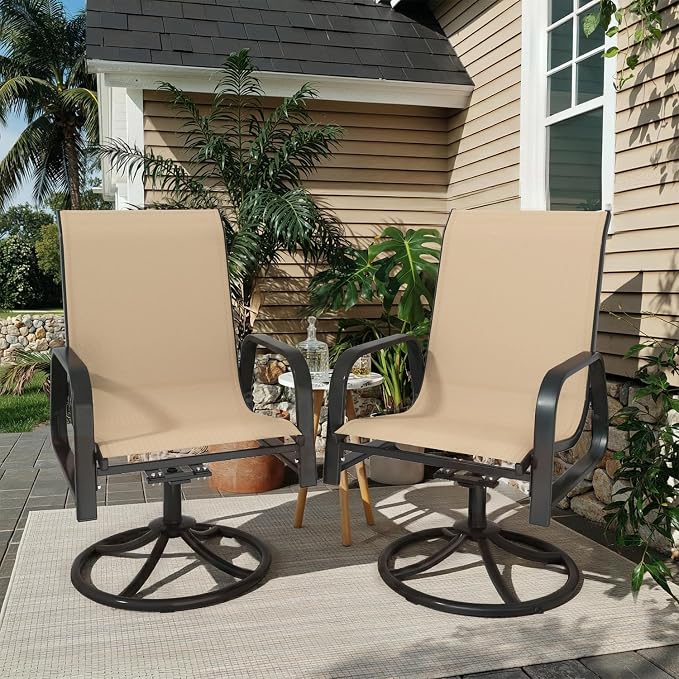 MELLCOM Patio Swivel Chair Set of 8, High Back Textilene Outdoor Dining Chairs with E-Coating Metal Frame, All-Weather Outdoor Furniture Rocker for Backyard, Porch, Garden, Lawn, Beige - Image 2