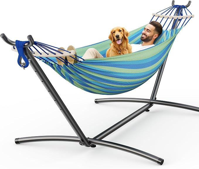 ANAGOO Double Hammock, Heavy Duty Portable, 500 lb Weight Capacity, Perfect for Both Indoors and Outdoors, 2 Person Hammock with Carrying Bag, Wide Blue by ANAGOO