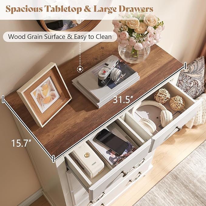 AMERLIFE 2 Piece Bedroom Set Including Farmhouse 7 Drawer Dresser and 6 Chest of Drawers, Wood Tall Dressers Organizer with Metal Handle for Bedroom, White