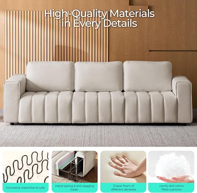 LINSY HOME 137" Modern Sofa Couches for Living Room, Modular Sectional Loveseat Sofa with Anti Cat Stretch Fabric and Metal Frame, Comfy 4 Seater Loveseat Oversized, Easy Assembly, Beige