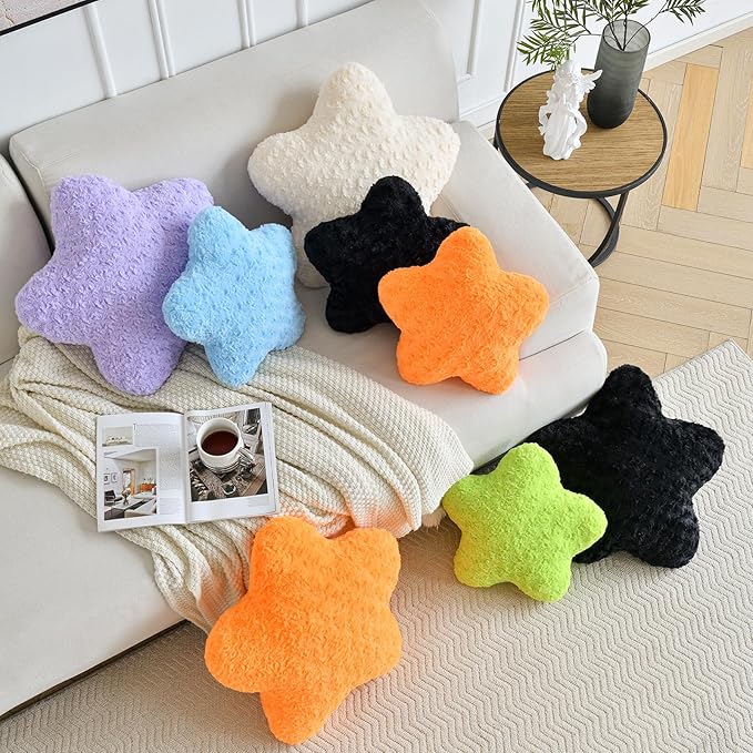 Star Pillow, 19.7" Star Shaped Plush Pillow for Couch Bed Sofa, Cute Decorative Throw Pillows with Soft Faux Fur Room Decor for Bedroom Living Room (Lavender)