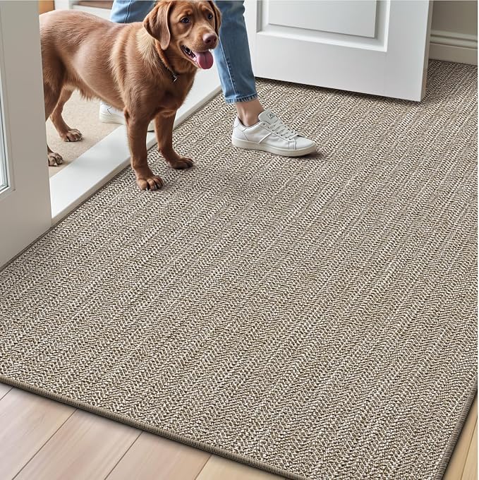 LUMI Ultra Thin Indoor Door Mat 48x72, Low Profile Entrance Mat, Non Slip Rubber Backing Dirt Trapper Doormat for Front Entryway, Khaki by LUMI