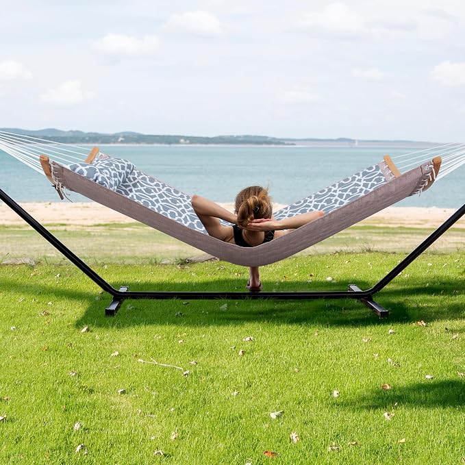 SUNCREAT Hammocks for Outside with Stand, Freestanding Hammock with Frame, 450 lbs Capacity, Grey Pattern - Image 2