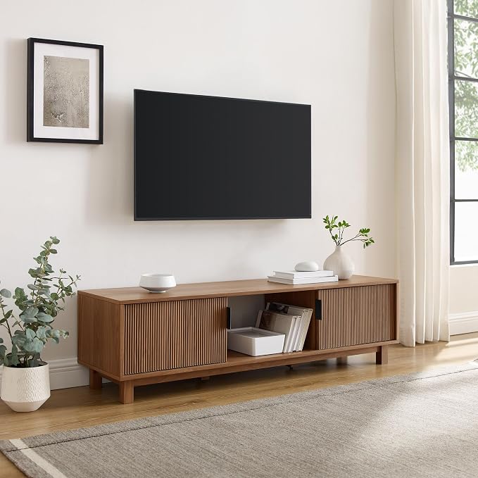 Walker Edison Arundo Fluted TV Stand for TVs up to 65 Inches, 58" TV Stand, Mocha - Image 6