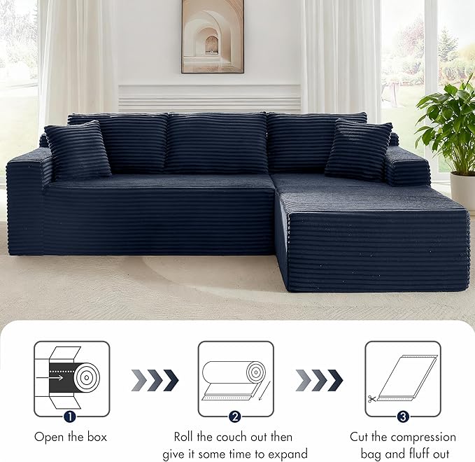 103" Modular Sectional Sofa, L-Shape Sectional Couch with Chaise and Deep Seat,Upholstered Couches for Living Room Bedroom, No Assembly Required