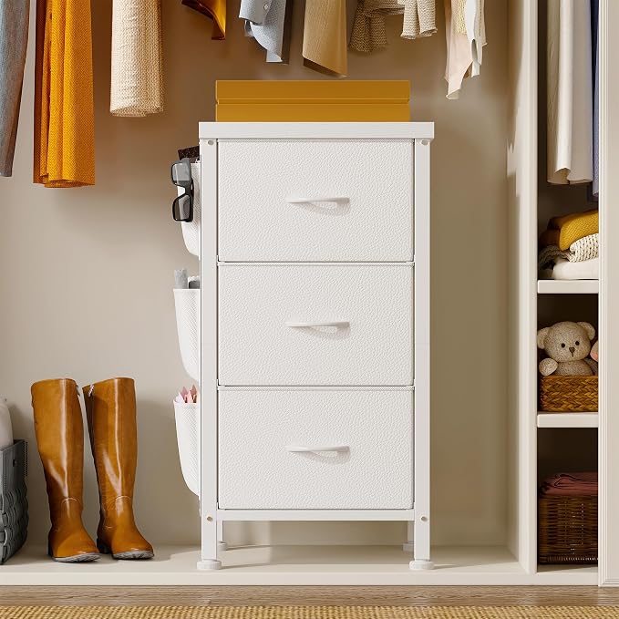 EnHomee Night Stand Set 2, Night Stand with Drawers for Bedroom, Bedside Table with Wooden Top, Sturdy Steel Frame End Table, Dorm Nightstand for Bedroom, Entryway, Hallway, Closet, Cloth Bags,White - Image 6