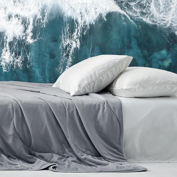 DOWNCOOL Cooling Comforter Queen Size, Grey Cooling Blanket for Hot Sleeper, Lightweight & Breathable Blanket for Night Sweats,Dual-Side Cooling Summer Bedding,90"X90"