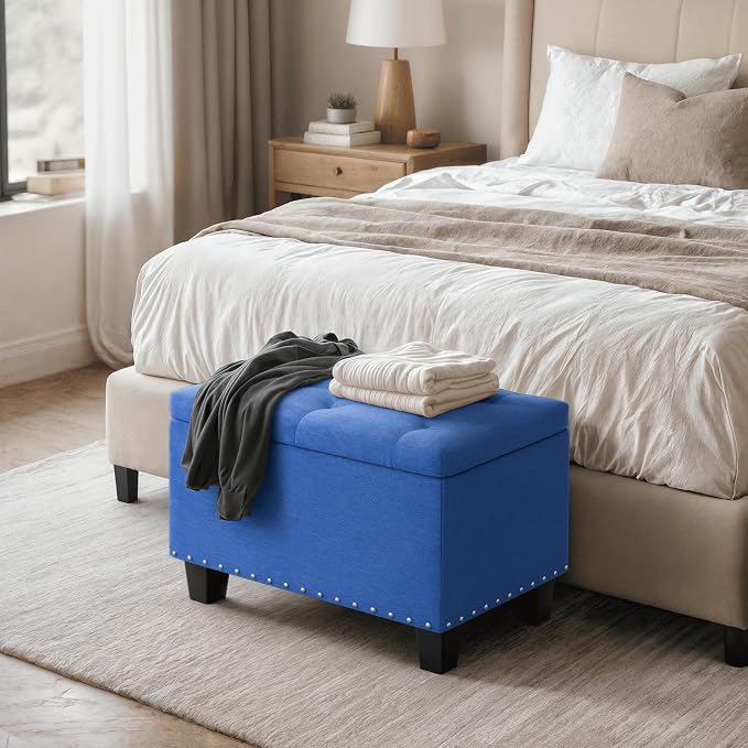 Magshion Storage Ottoman, 25 Inches Ottoman Foot Rest Stool with Hinged Lid, Ottomans with Storage for Living Room, Bedroom, Entryway, 600 lbs Capacity, Blue - Image 4
