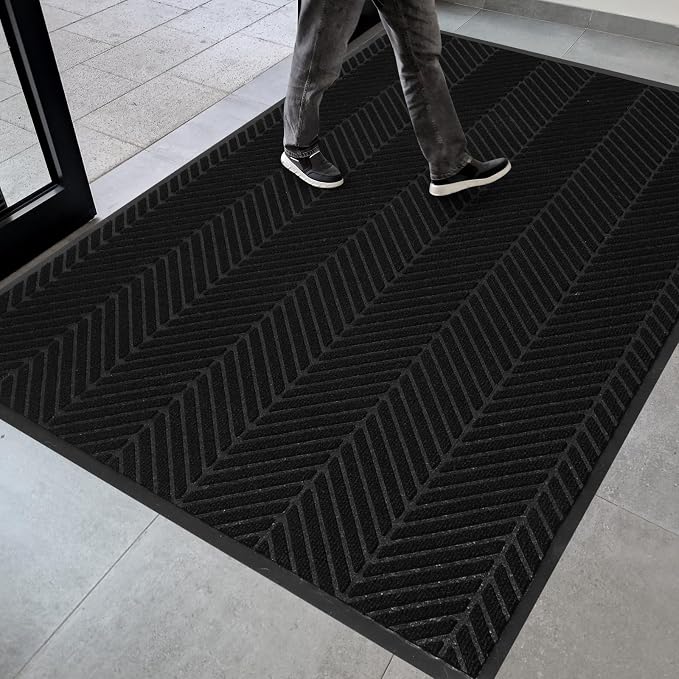 4′ x 8′ Heavy Duty Front Door Mat Indoor Outdoor Entrance, Large Non-Slip All Weather Commercial Floor Mat for Entryway, Low Profile Waterproof Outdoor Rug for Garage (48" x 96", Black) by ZPAIAreaFloorProtector