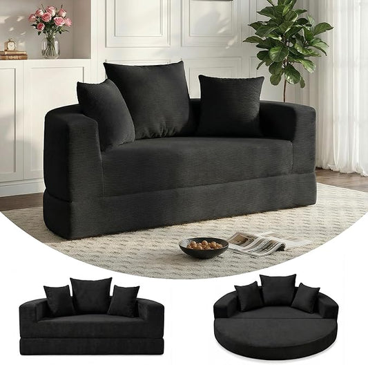 Casaphoria Modern Futon Sofa Bed,67 Inch Wide Folding Couch with Wide Armrests and Pillows,Convertible Lounger for Apartment,Guest Room,Daybed(Black)