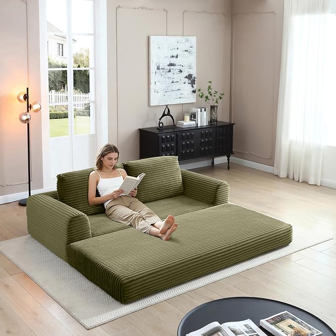 Foldable Boneless Love Seat Couches in a Box, Modern Floor Foam Sleeper Sofa Bed 2-in-1 Convertible Cloud Sofa for Home Apartments Bedroom