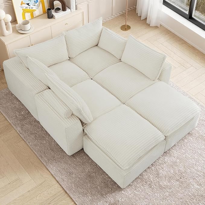 Oversized Cloud Sectional Couches 6 Seaters for Living Room, Boneless U Shaped Couch with Ottomans, 6 Seat Modular Sectional Sofa