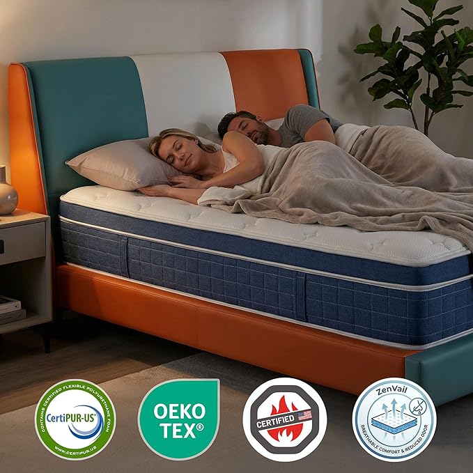 Queen Size Mattress - 14 Inch Queen Mattress- Hybrid Memory Foam Mattress,Pressure Relief, Cooling Breathable Cover, CertiPUR-US Certified, Bed-in-a-Box
