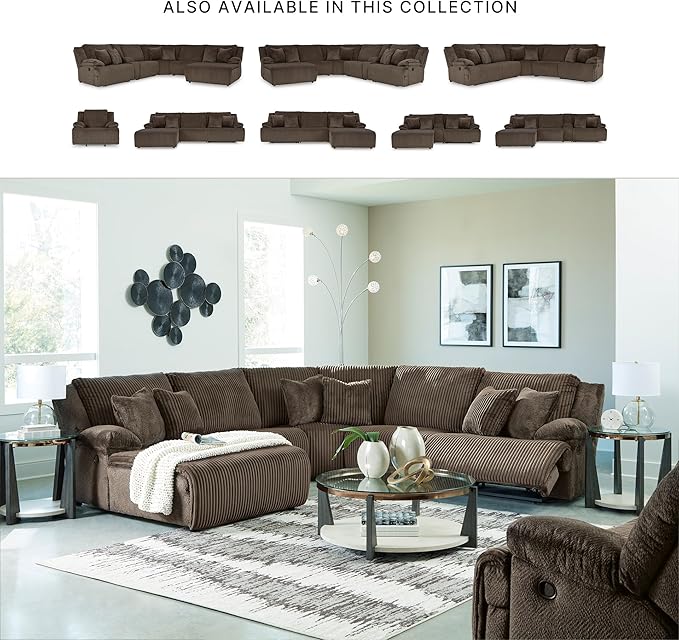 Signature Design by Ashley Top Tier Casual Manual Reclining Left-Arm Facing 3-Piece Sectional Sofa Chaise with 4 Accent Pillows, Dark Brown