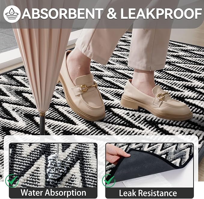 Indoor Door Mat 31x47, Dirt Resistant & Absorbent Doormat for Entryway Inside, Non-Slip Rubber Backing Front Door Mat Indoor Entrance, Low-Profile, Washable, Black - Image 4