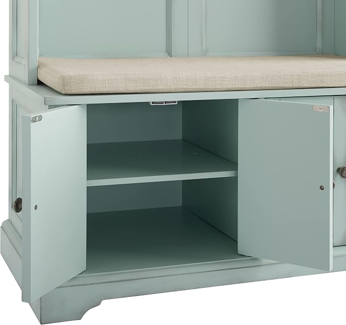 Crosley Furniture Holbrook Hall Tree with Shoe Rack Bench and Coat Hooks for Hanging Storage, Distressed Seafoam Blue - Image 12