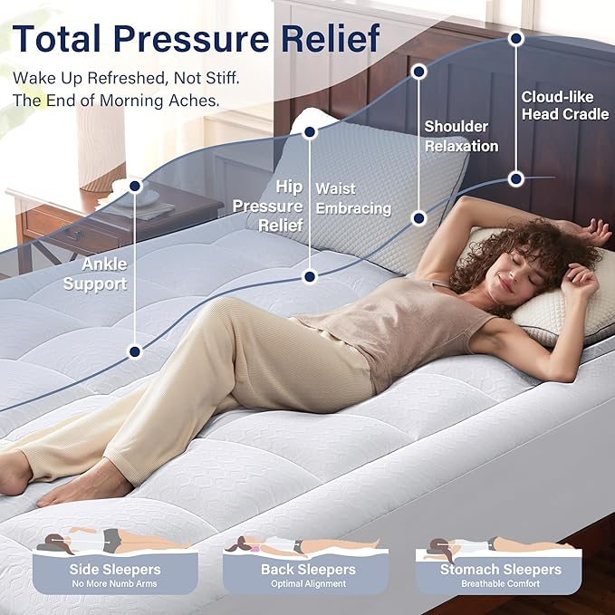 Anluoer Memory Foam Mattress Topper Twin for Back Pain,Down Alternative Pillow Top Mattress Topper,Thick Mattress Pad with 8-21" Deep Pocket, 39x75 Inches, White