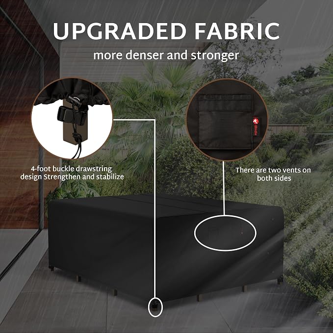 iBirdie Outdoor Patio Furniture Set Covers 110 x 84 inch Waterproof Weatherproof Rectangular Cover, Heavy Duty 600D for Outside Dining Table and Chairs fit 108 x 83, 109 x 82 - Image 7