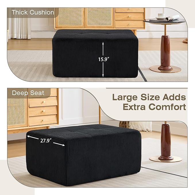 Modular Sectional Sofa, Boneless Couches for Living Room, Corduroy Couch, Big Comfy Couch, Modular Cloud Sofa with Deep Seat (Black, 1 Piece-Ottoman)