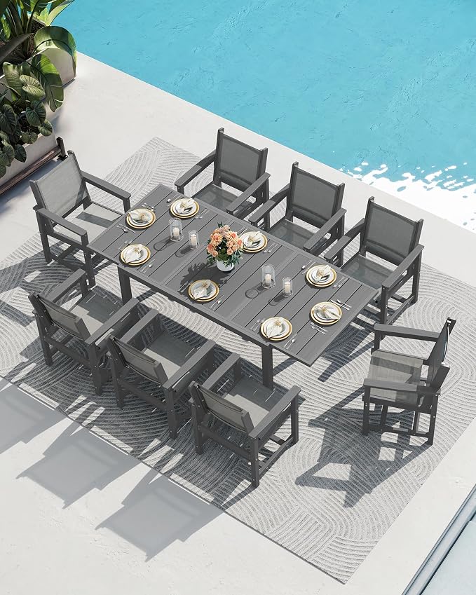 SERWALL Outdoor Dining Chairs Set of 2, All-Weather HDPE Patio Armless Chairs Suitable Outdoor Dining Table, Grey - Image 8