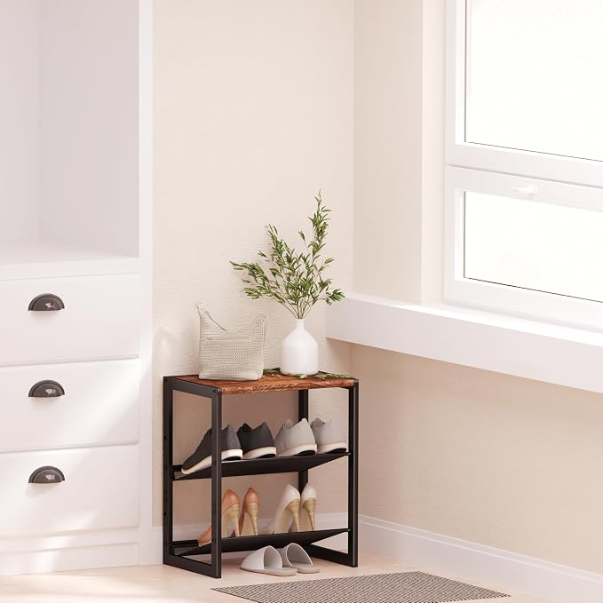 CHEMPFR Narrow 3-Tier Shoe Rack, Slim Space-Saving Shelf with Decorative Wood Top & Steel Mesh, Entryway/Closet/Dorm Organizer, 16.5x11.8x19.8 Inches - Image 4