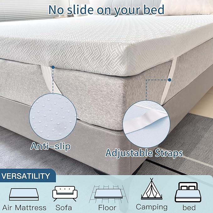 Airensky Memory Foam Mattress Topper Twin XL (39x80), 2 Inch Cooling Gel Infused High Density Topper with Removable Skin-Friendly Cover, Pressure Relief Back Pain, College Dorm, CertiPUR-US Certified