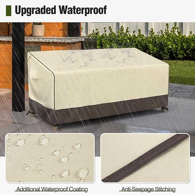 MR. COVER 3-Seater Outdoor Couch Cover Waterproof, 80 Inch Patio Furniture Covers Waterproof with All Weather Protection, Heavy Duty Outdoor Sofa Covers with Air Vent and Handles, Brown & Khaki - Image 4