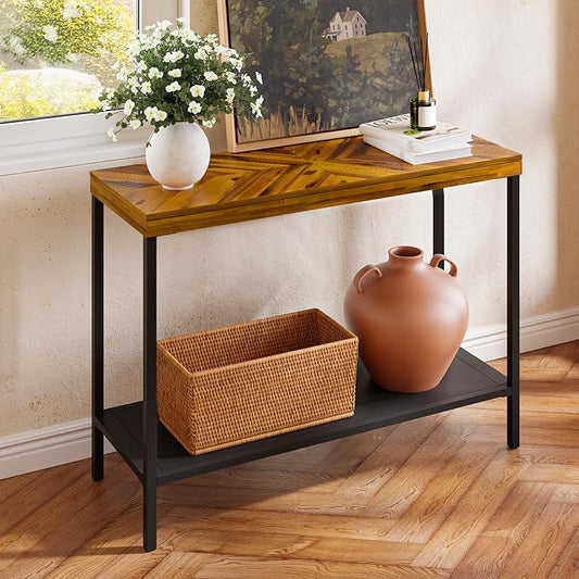 Bme Vivian Console Table, Solid Acacia Wood Entryway Table Without Drawer, Rustic Golden Brown Mid Century Modern Hallway Table, Sofa Table for Living Room or Foyer by Bme