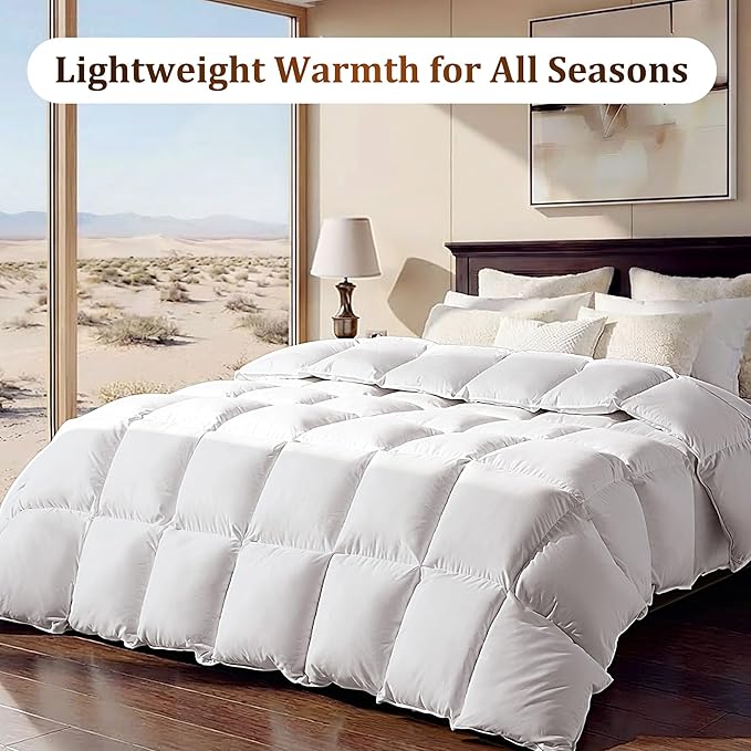 Goose Down Fiber Comforter Oversized King Size – All Season Naturally Breathable Duvet Insert,Cotton-Poly Blend Fabric, 8 Corner Tabs (White, Oversized King(120"x98"))