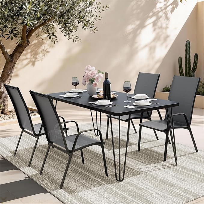 JEAREY Patio Dining Chairs Set of 4, Outdoor Stackable Dining Furniture Set, All Weather Dining Set for Lawn, Garden, Backyard, Poolside, Deep Gray - Image 2