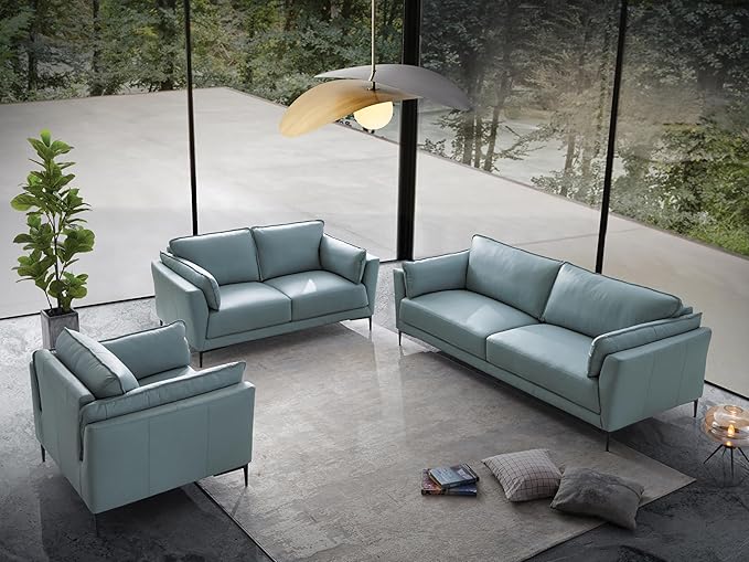 Acme Mesut Leather Upholstered Loveseat in Light Blue and Black