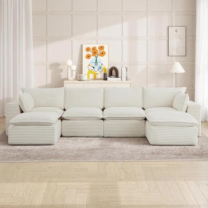 Oversized Cloud Sectional Couches 6 Seaters for Living Room, Boneless U Shaped Couch with Ottomans, 6 Seat Modular Sectional Sofa