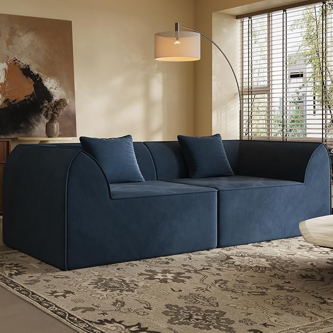 KEIKI 98.43'' Sofa Bed with Rectangle Pillow & Cushions, 2-Seater Convertible Chair, Folding Memory Foam Floor Couch & Sleeping Mattress, Modern Fabric Sleeper Sofa for Bedroom & Living Room, Blue
