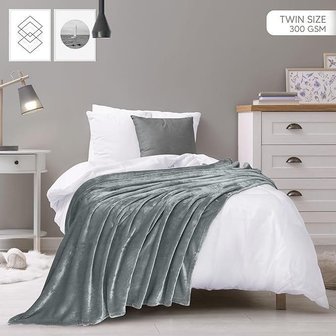 Utopia Bedding Fleece Blanket Twin Size Ash Grey (60x80 Inches) Ultra Soft Warm Lightweight Microfiber Breathable Anti-Static Cozy Bed Blanket, All-Season Home Decor Gift for Men & Women
