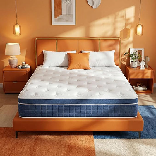 inight 14 Inch Queen Size Hybrid Mattress, Medium Firm Spine Alignment with Nebulign Foam & Silent Pocket Coils, Motion Isolation, Fiberglass Free, CFR 1633 Compliant