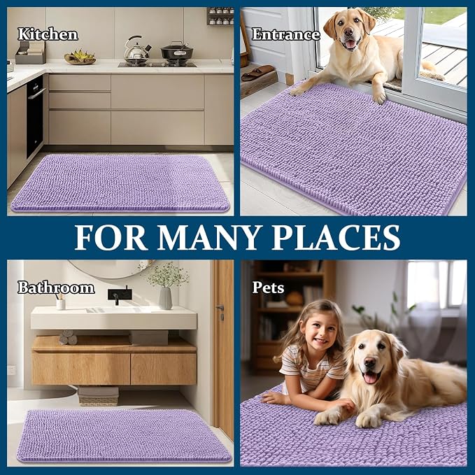 OLANLY Dog Door Mat for Muddy Paws 47x20, Absorbs Moisture and Dirt, Absorbent Non-Slip Washable Doormat, Quick Dry Chenille Mud Mat for Dogs, Entry Indoor Entryway Carpet for Inside Floor, Lavender - Image 8