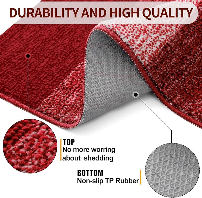 Kitinjoy Indoor Outdoor Door Mat, 32x20 Non-Slip Absorbent Dirt Trapper, Low-Profile Washable Inside Entrance Front Floor Mat, Sturdy Soft Entry Doormats for Entryway, Burgundy - Image 3