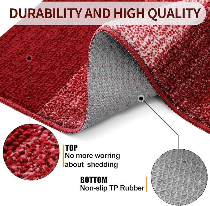 Kitinjoy Indoor Outdoor Door Mat, 48x32 Non-Slip Absorbent Dirt Trapper, Low-Profile Washable Inside Entrance Front Floor Mat, Sturdy Soft Entry Doormats for Entryway, Burgundy - Image 3