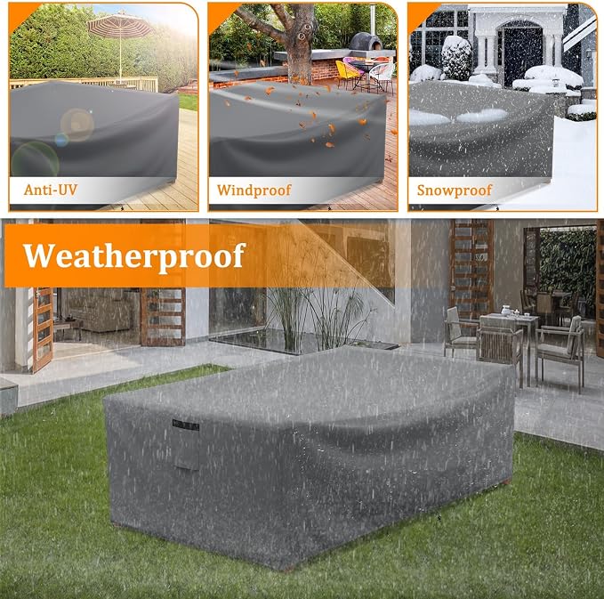 STARTWO Patio Coffee Table Cover Waterproof Patio Furniture Covers, Heavy Duty Durable Rectangular Outdoor Table Cover Fits up to 48L x 28Wx 13H inches, Grey - Image 6