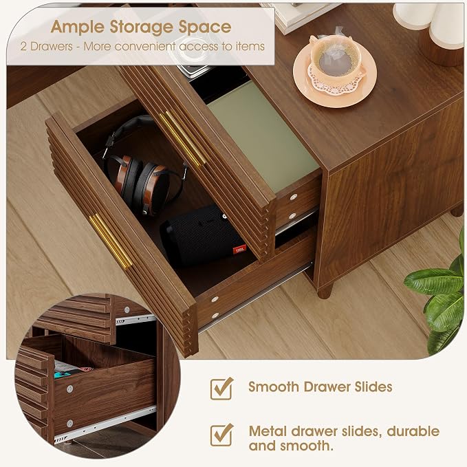 Alohappy Nightstand, Mid Century Modern Night Stands, Fluted Bedside Table for Bedroom, End Table with Storage Drawers, Vintage Bed Side Table Wood Accent Table for Living Room, Brown 1pc - Image 9
