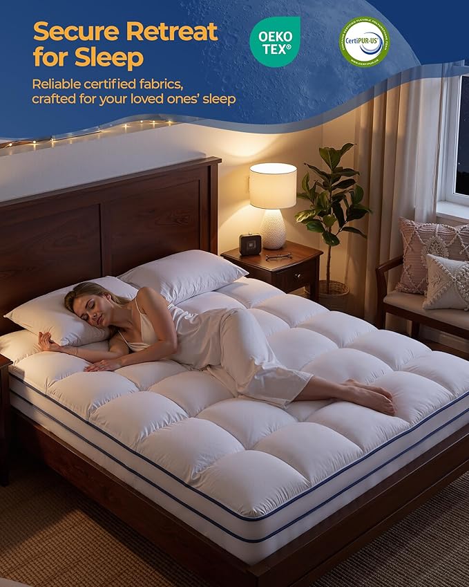 Queen Mattress Topper,Extra Thick Mattress Pad Cover for Deep Sleep,3D+7D Snow Down Alternative Fill Overfilled Plush Pillow Top Mattress with 8-23 Inch Deep Pocket-White